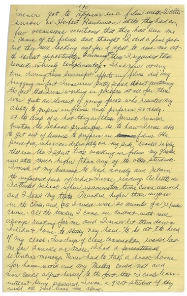 Moe Howard's Handwritten Manuscript Page When Writing His Autobiography -- Moe Describes Early Jealousy, ''young folks who resented my ability to perform in films'' -- Single 8'' x 12.5'' Page